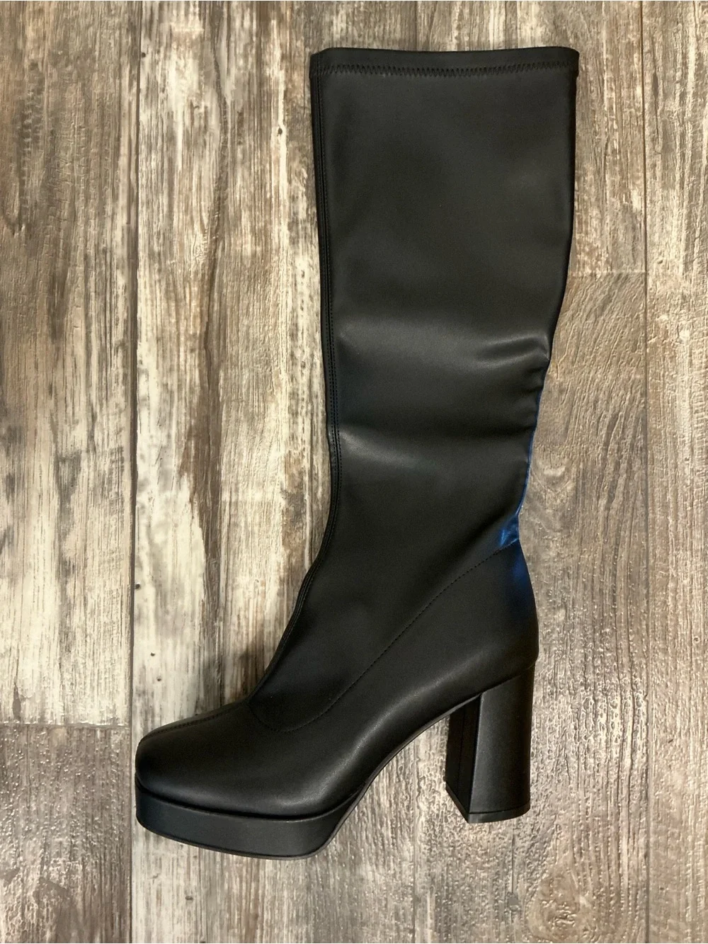 Women's Black Over-the-Knee Platform Block Heel Boots Size 42= US 9-9.5